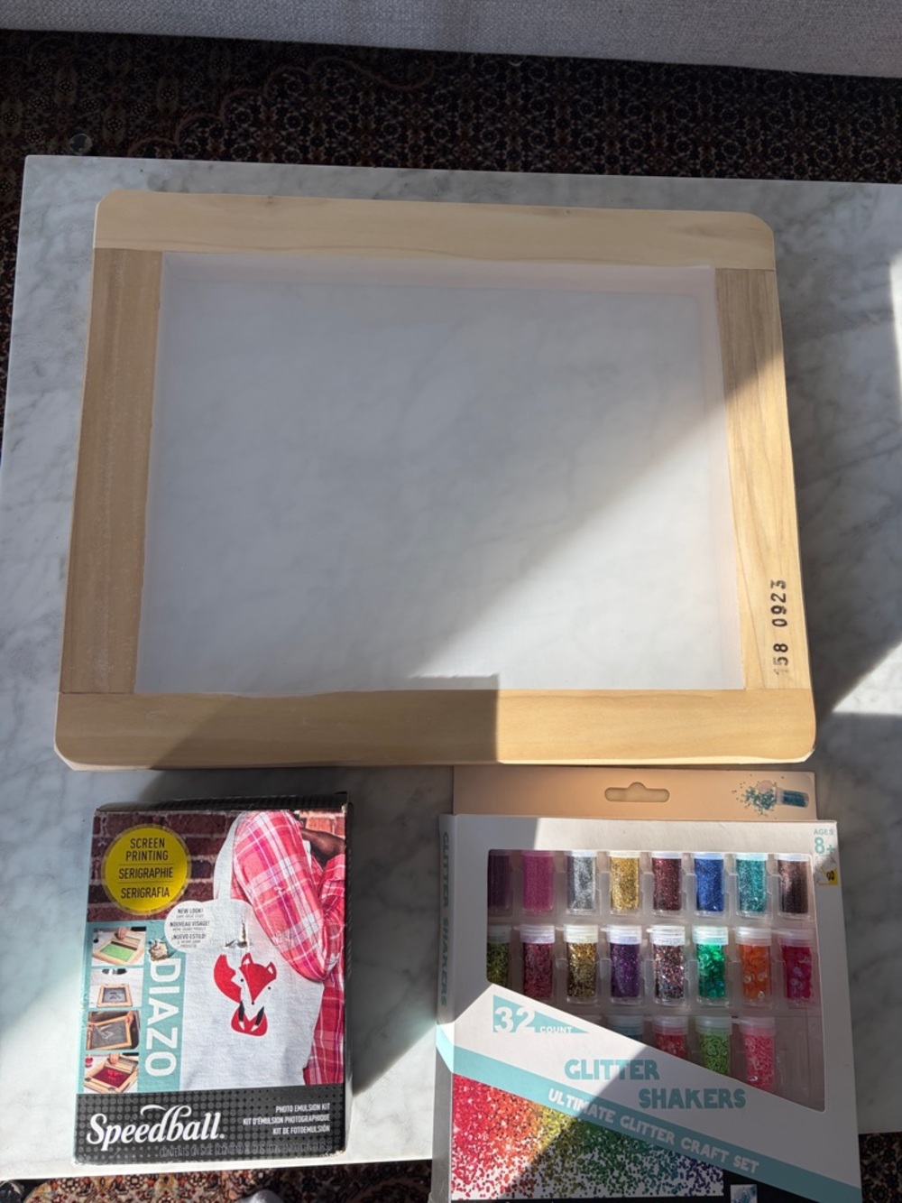 Screen Printing Frame with Glitter Shakers & Speedball Ink Kit
